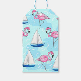 Rosa Flamingo Blue Sailboat Preppy Presentetikett