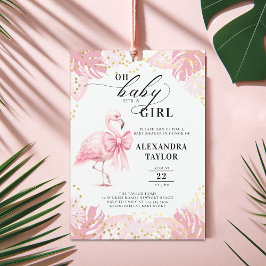 Rosa Flamingo Bow Tropical Rosa Girl Baby Shower Inbjudningar