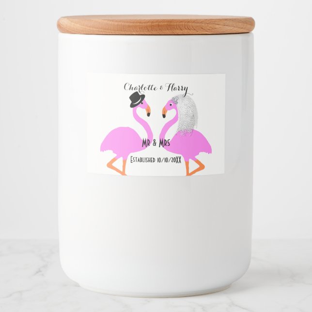 Rosa Flamingo Bride & Groom Personlig Mat Etiketter (Framsida)