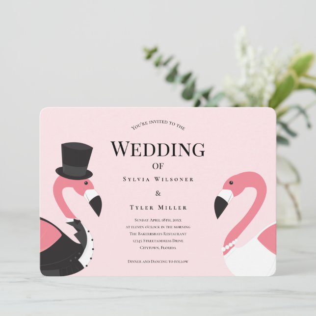 Rosa Flamingo Bröllop Inbjudningar (Stående Fram)