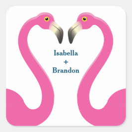 Rosa Flamingo Bröllop Sticker Fyrkantigt Klistermärke