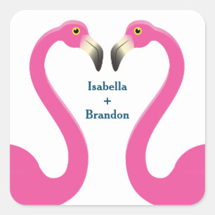 Rosa Flamingo Bröllop Sticker Fyrkantigt Klistermärke