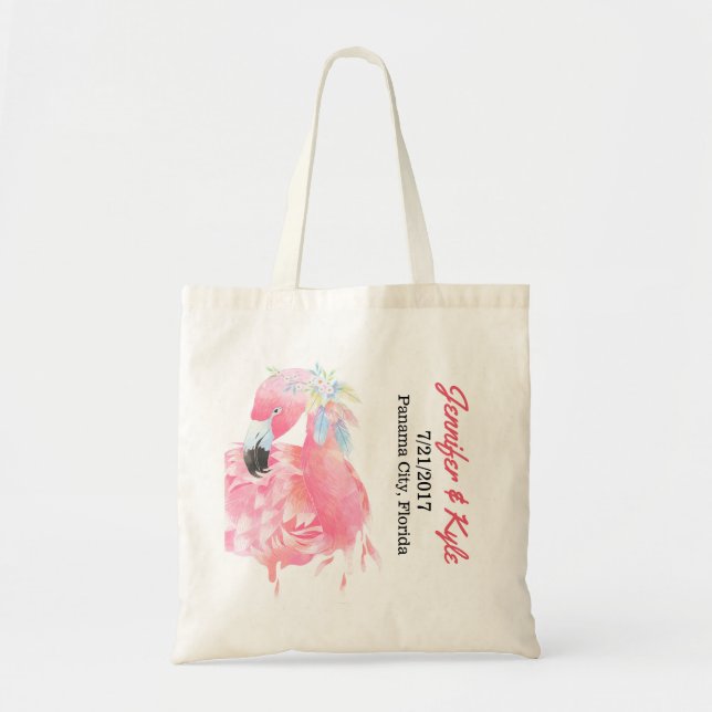 Rosa Flamingo bröllopsförmån Tote Bag Tygkasse (Framsidan)