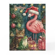 Rosa Flamingo Cat & Frog Tropisk jul