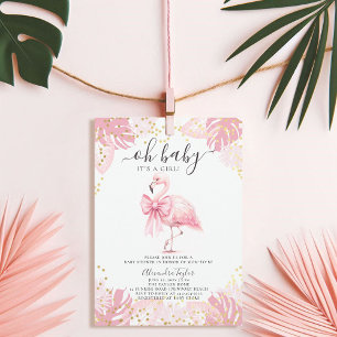 Rosa Flamingo Coquette Tropical Girl Baby Shower Inbjudningar
