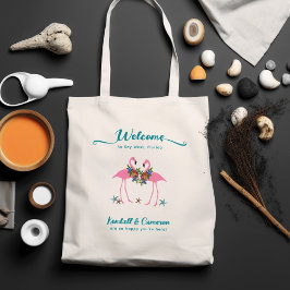 Rosa Flamingo Couple Bröllop Welcome Guests Bag Tygkasse