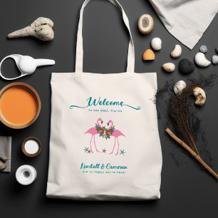 Rosa Flamingo Couple Bröllop Welcome Guests Bag Tygkasse