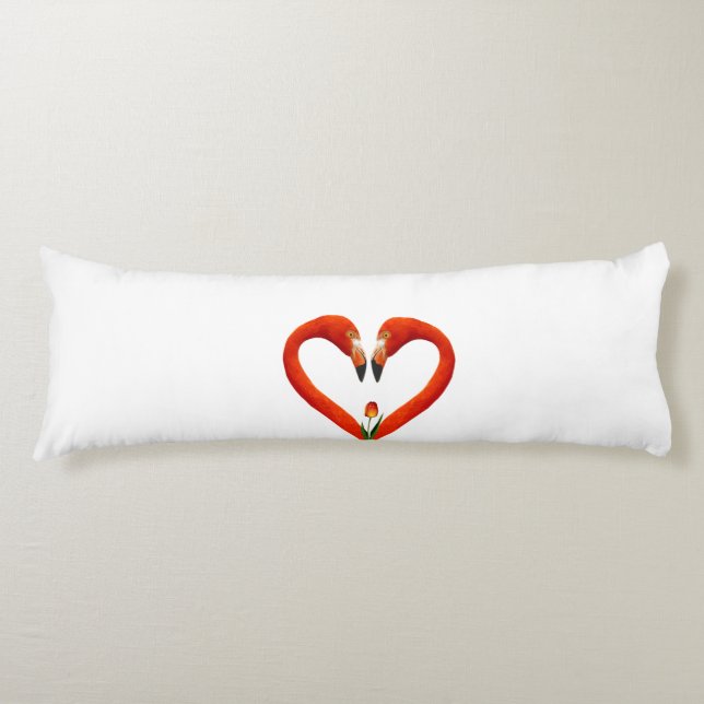 Rosa Flamingo Couple on White Kroppskudde (Framsidan)