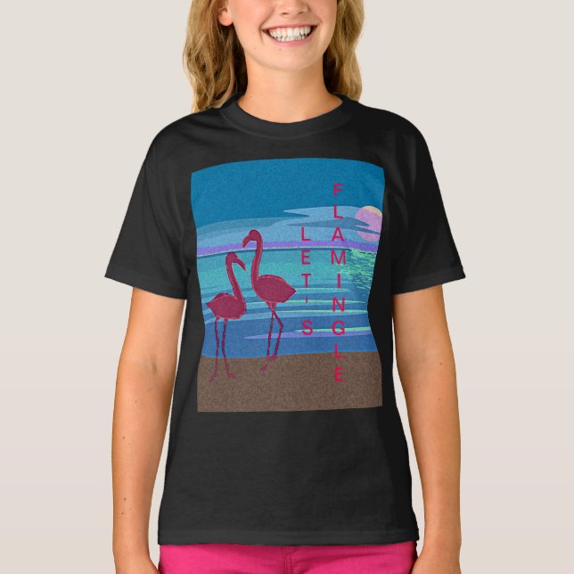 Rosa Flamingo Couple på Sunset Girl's T-Shirt (Framsida)