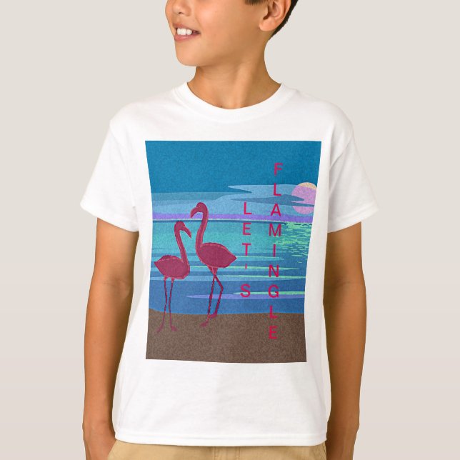 Rosa Flamingo Couple vid Sunset Barn T-Shirt (Framsida)