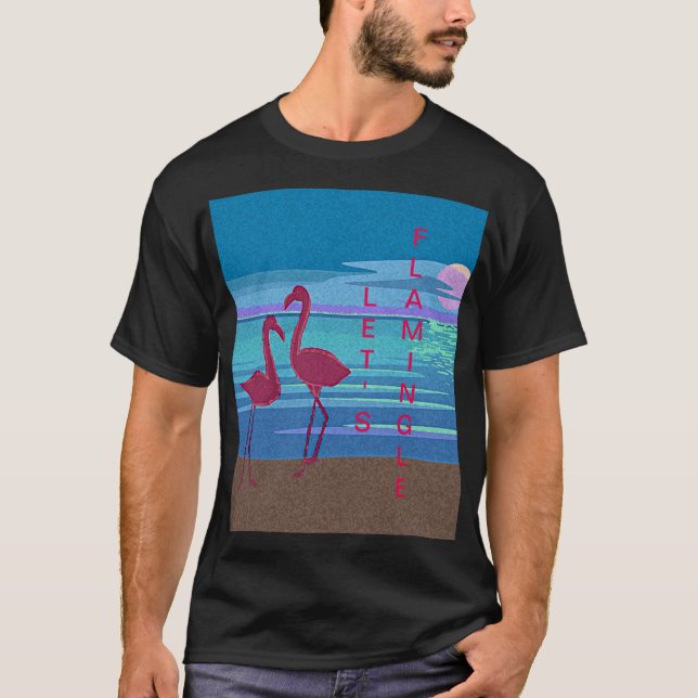 Rosa Flamingo Couple vid Sunset T-Shirt (Framsida)