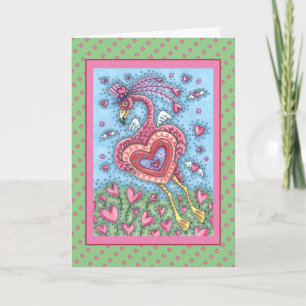 ROSA FLAMINGO CUPID OCH FLYGANDE HJÄRTAN VALENTINE HELGKORT