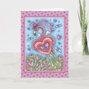 ROSA FLAMINGO CUPID OCH FLYGANDE HJÄRTAN VALENTINE HELGKORT