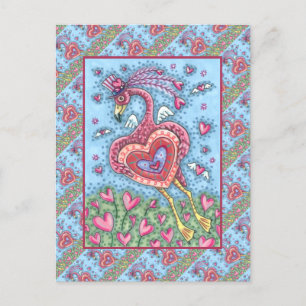 ROSA FLAMINGO CUPID OCH FLYGHJÄRTOR VALENTINE HELG VYKORT