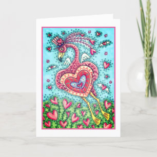 ROSA FLAMINGO CUPID OCH FLYGHJÄRTOR VALENTINE HELGKORT