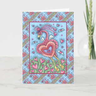 ROSA FLAMINGO CUPID OCH FLYGHJÄRTOR VALENTINE HELGKORT
