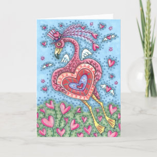 ROSA FLAMINGO CUPID OCH FLYGHJÄRTOR VALENTINE HELGKORT