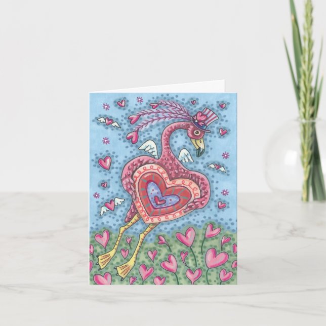 ROSA FLAMINGO CUPID VALENTINE NOTE CARD *Anpassa Helgkort (Framsida)