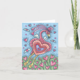 ROSA FLAMINGO CUPID VALENTINE NOTE CARD *Anpassa Helgkort