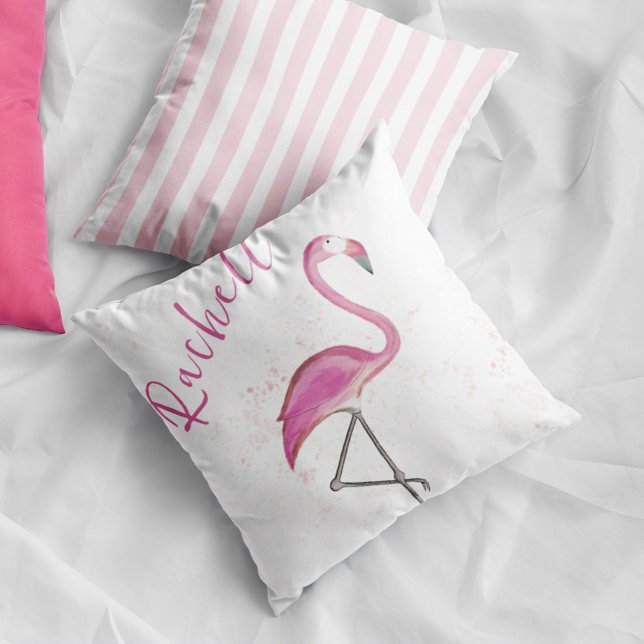 Rosa Flamingo Cute Personlig Namn Kudde (Skapare uppladdad)