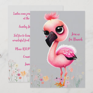 Rosa Flamingo Dam Brunch-inbjudan Spara Datumet