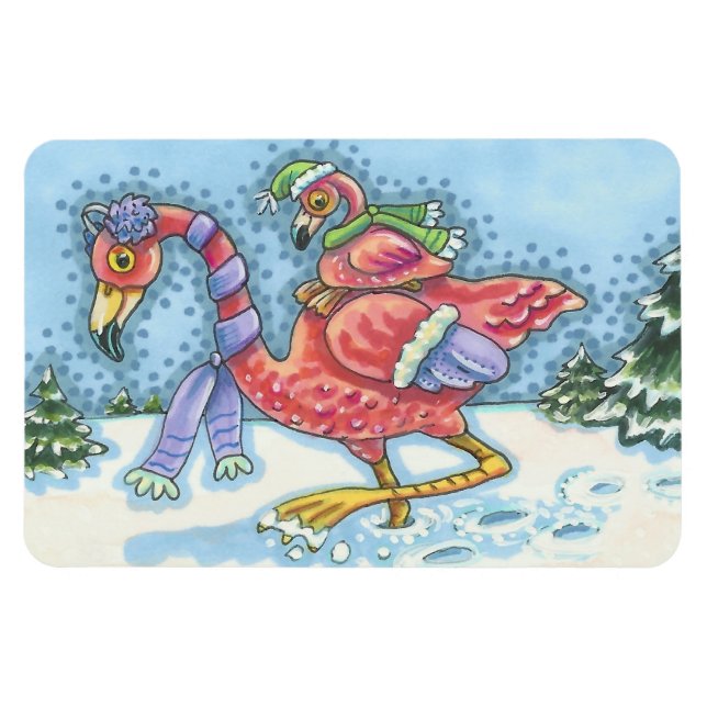 ROSA FLAMINGO DEEP SNÖ CHRISTMAS MAGNET Rectangle (Horisontell)