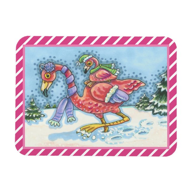 ROSA FLAMINGO DEEP SNÖ CHRISTMAS MAGNET Rectangle (Horisontell)
