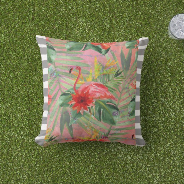 Rosa Flamingo Dekorativ kudde (Gräs)