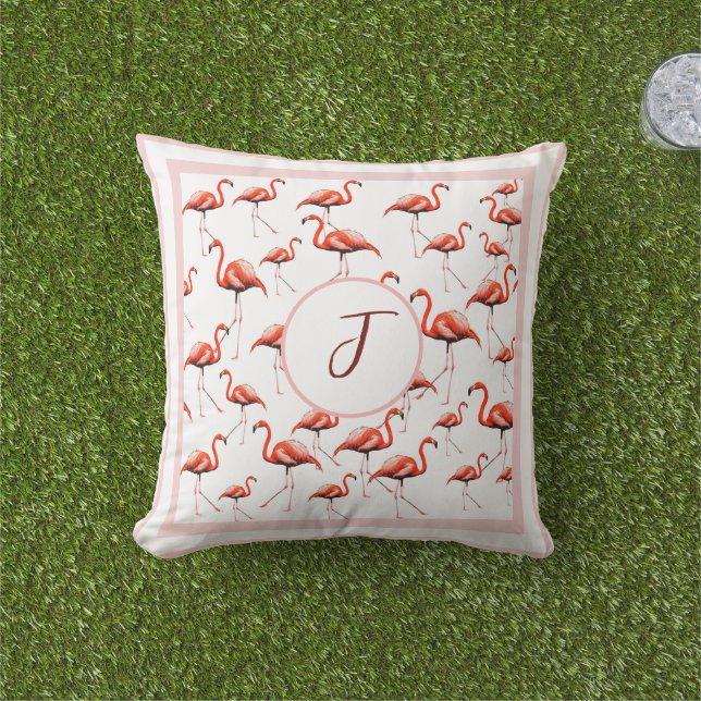 Rosa Flamingo Design Anpassningsbar Family Monogra Kudde (Gräs)