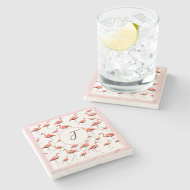 Rosa Flamingo Design Anpassningsbar Family Monogra Stenunderlägg