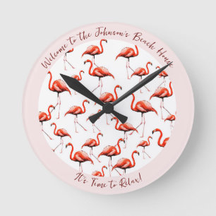 Rosa Flamingo Design Beach House Välkomstsommar Rund Klocka