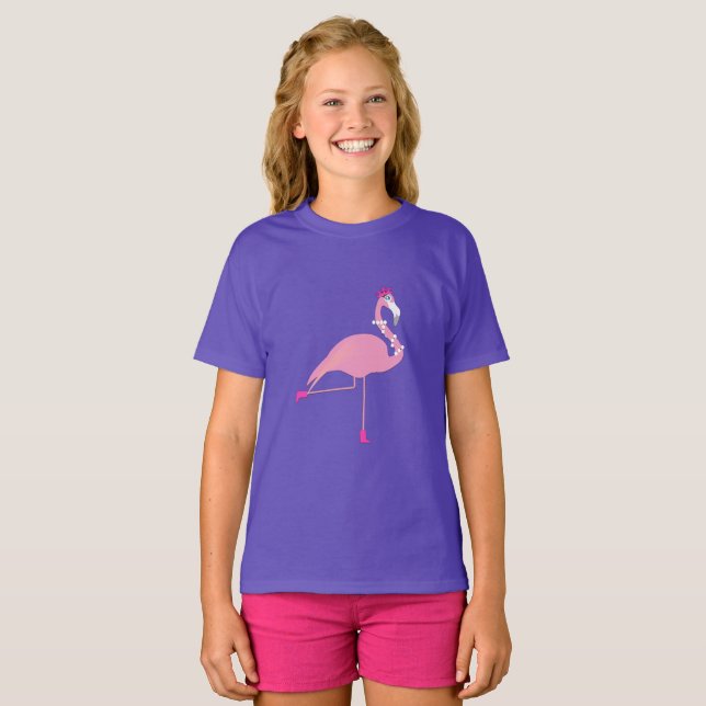 Rosa Flamingo Design - Girls grundläggande T-Shirt (Hel framsida)