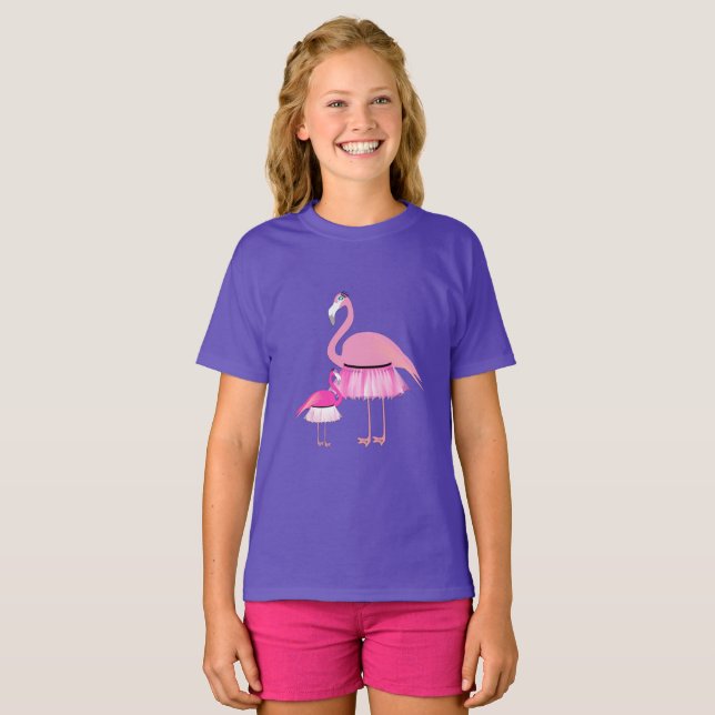 Rosa Flamingo Design - Girls grundläggande T-Shirt (Hel framsida)