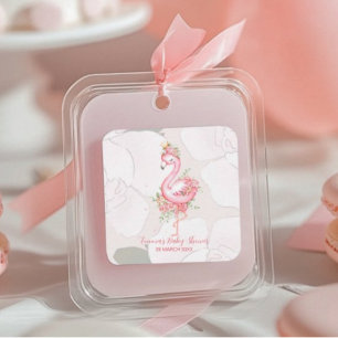 Rosa Flamingo Det är en flicka Baby Shower Fyrkantigt Klistermärke