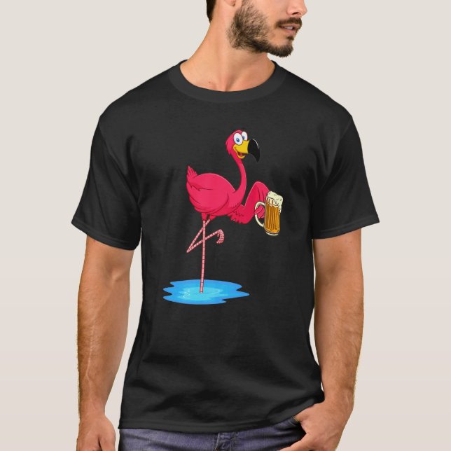 Rosa Flamingo Drinking Beer Drinker Summer Vibes T Shirt (Framsida)