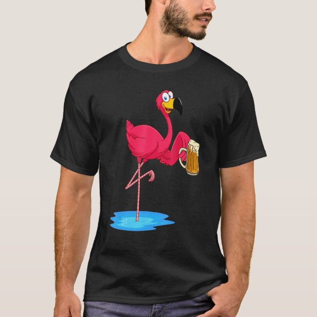 Rosa Flamingo Drinking Beer Drinker Summer Vibes T Shirt (Framsida)