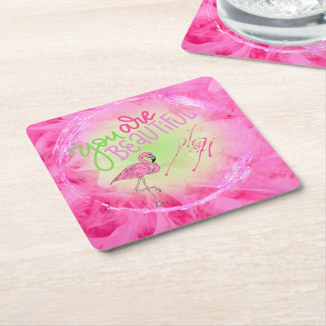 Rosa Flamingo, du är vacker inspirerande Underlägg Papper Kvadrat (Vinklad)