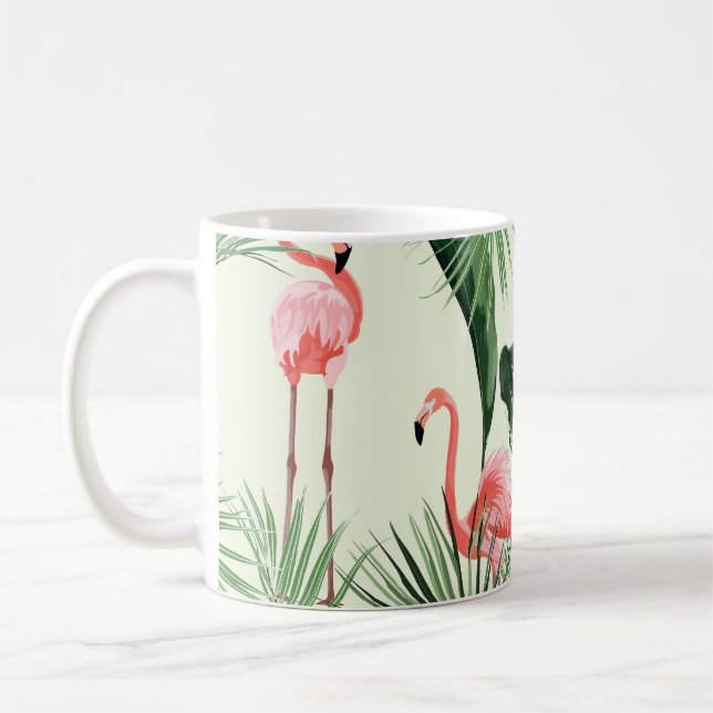 Rosa Flamingo Exotic Flowers Mönster Kaffemugg (Vänster)