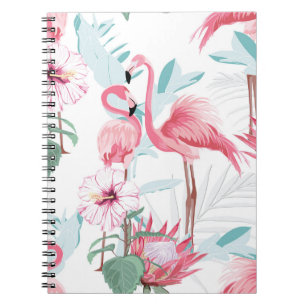 Rosa Flamingo: Exotic Flowers Seamless. Anteckningsbok