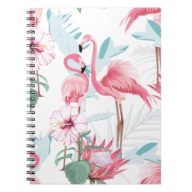 Rosa Flamingo: Exotic Flowers Seamless. Anteckningsbok (Framsidan)