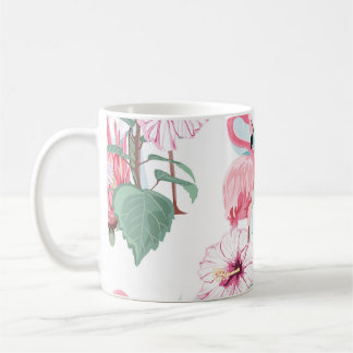 Rosa Flamingo: Exotic Flowers Seamless. Kaffemugg