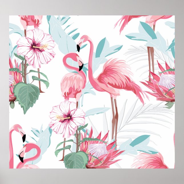 Rosa Flamingo: Exotic Flowers Seamless. Poster (Framsidan)