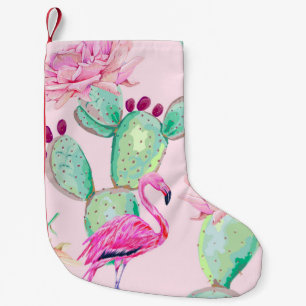 Rosa flamingo, exotiska fåglar, mjuka blommor, ro. liten julstrumpa