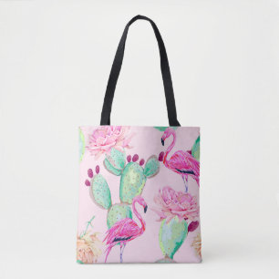 Rosa flamingo, exotiska fåglar, mjuka blommor, ro. tygkasse
