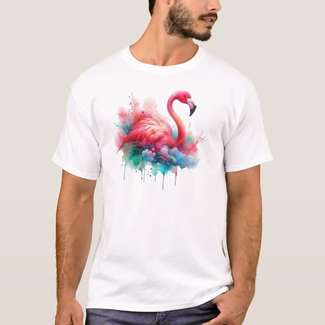 Rosa Flamingo Fågel Sublimering T Shirt (Framsida)