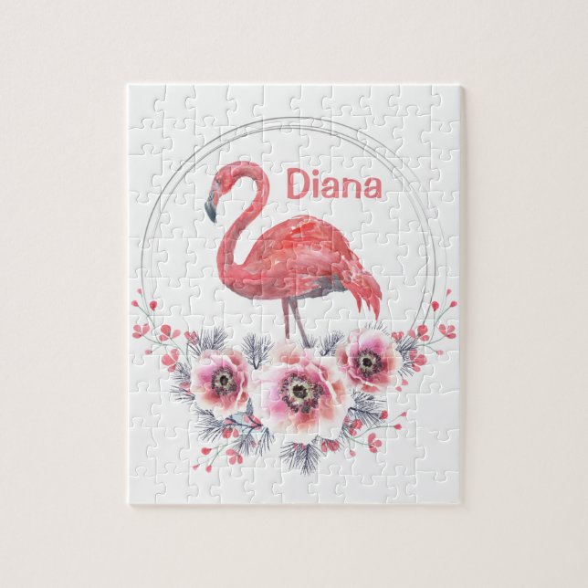 Rosa Flamingo, fågel, vattenfärg, Jigszle Puzzle Pussel (Vertikal)