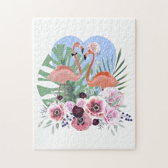 Rosa Flamingo, fågel, vattenfärg Pussel (Vertikal)