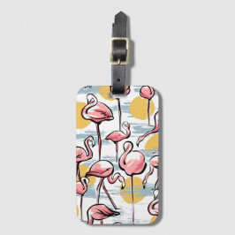 Rosa Flamingo (fåglar och solnedgång) | Tropical T Bagagebricka