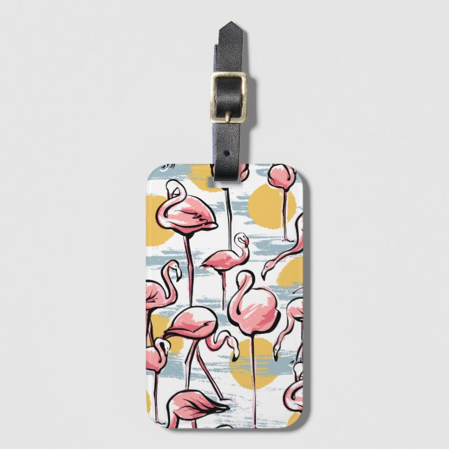 Rosa Flamingo (fåglar och solnedgång) | Tropical T Bagagebricka (Framsida vertikal)