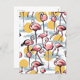 Rosa Flamingo (fåglar och solnedgång) | Tropical T Helg Vykort